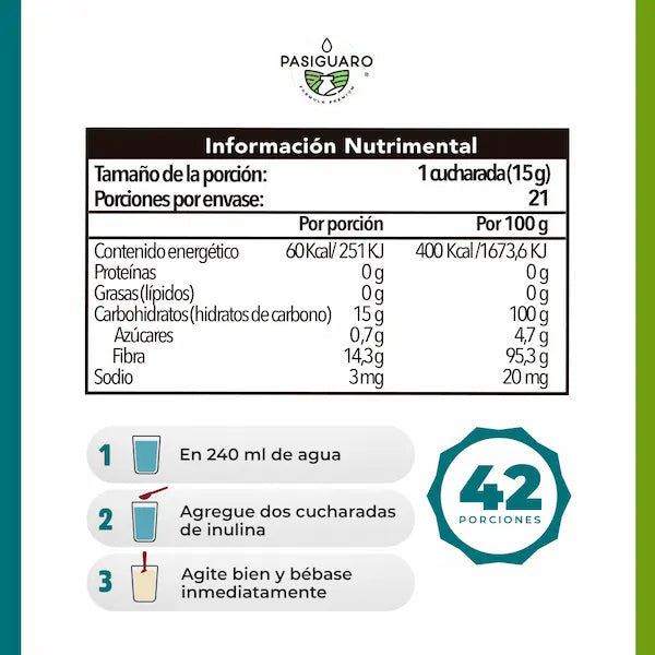 INULINA BOLSA 1 KILO 100% AGAVE AZUL 1 kg. Pasiguaro®