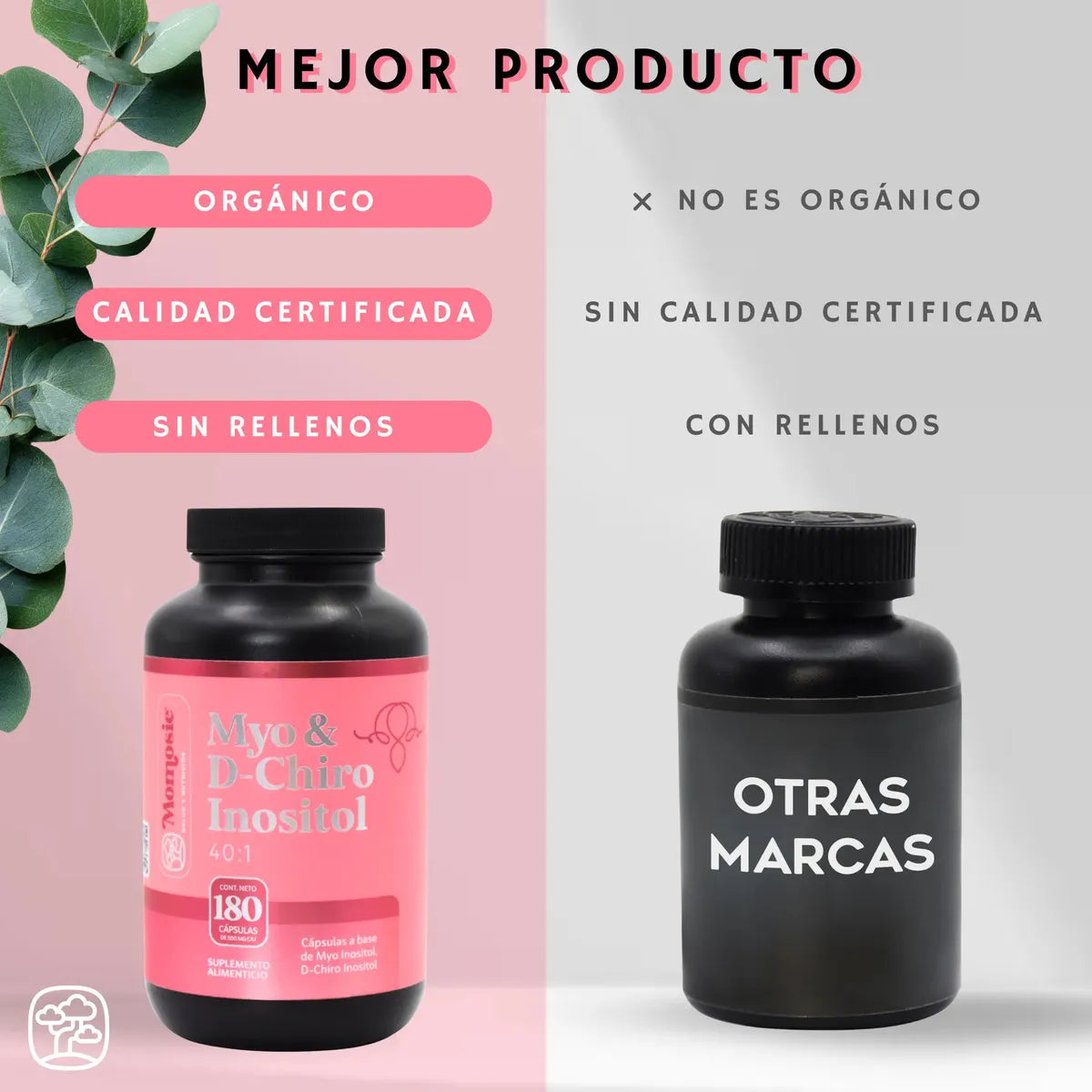 Inositol Capsulas 40:1 | Myo Y D-chiro Inositol Puro | 180 Cápsulas | 2400 Mg Por Porción