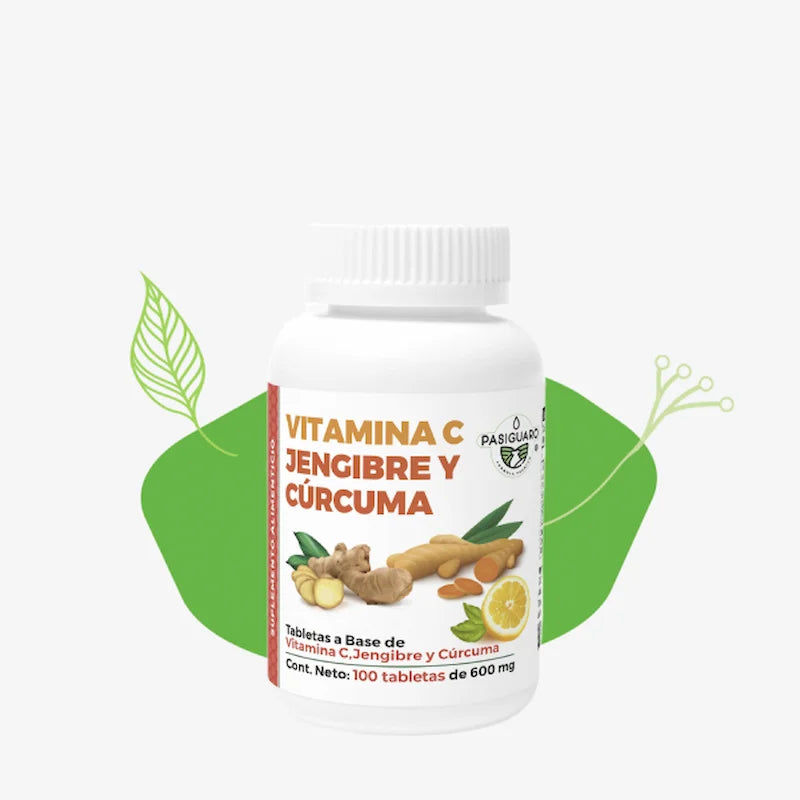 VITAMINA C, JENGIBRE Y CÚRCUMA 100 tabletas de 600 mg. Pasiguaro®