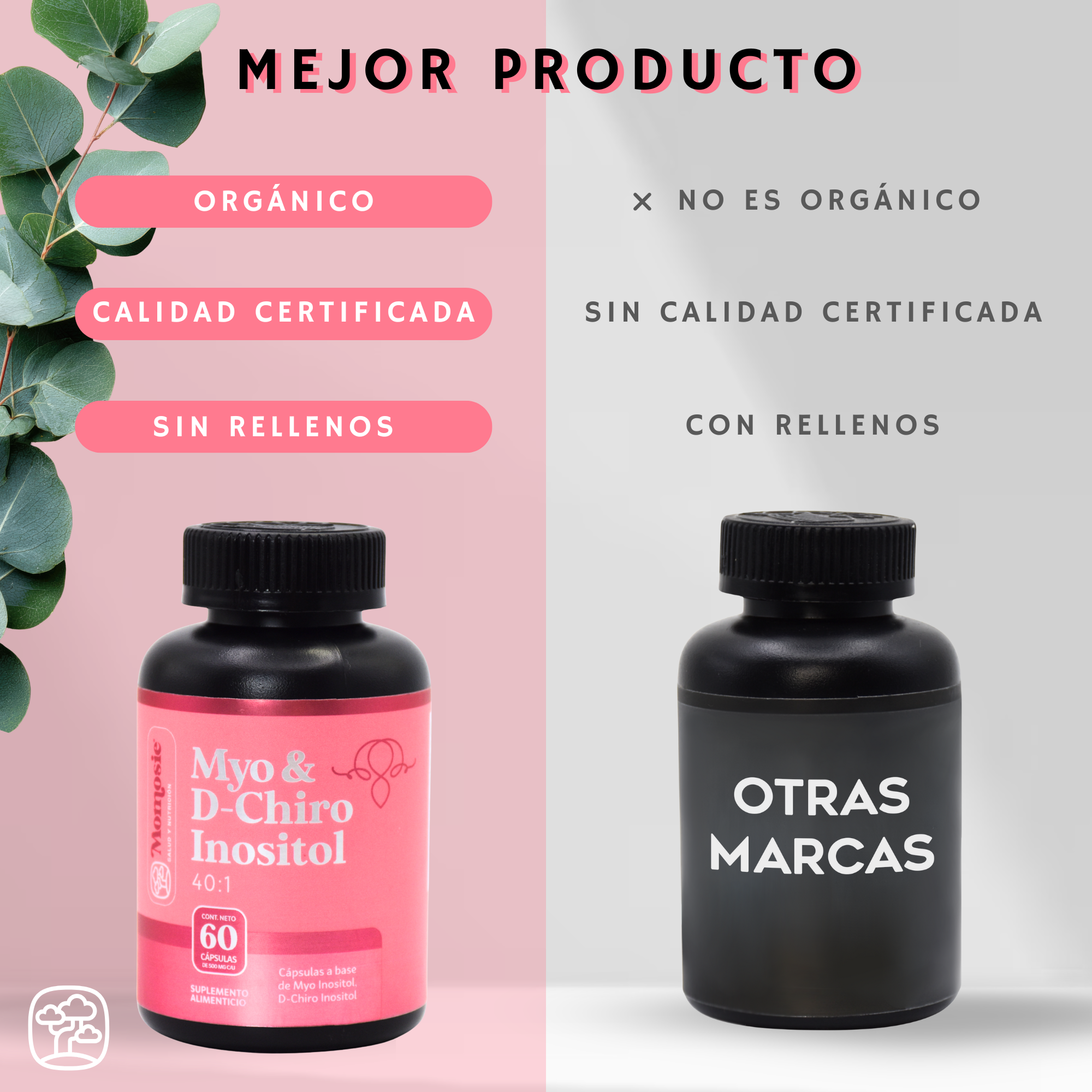 Inositol Capsulas 40:1 | Myo Y D-chiro Inositol Puro | 60 Cápsulas | 2400 Mg Por Porción