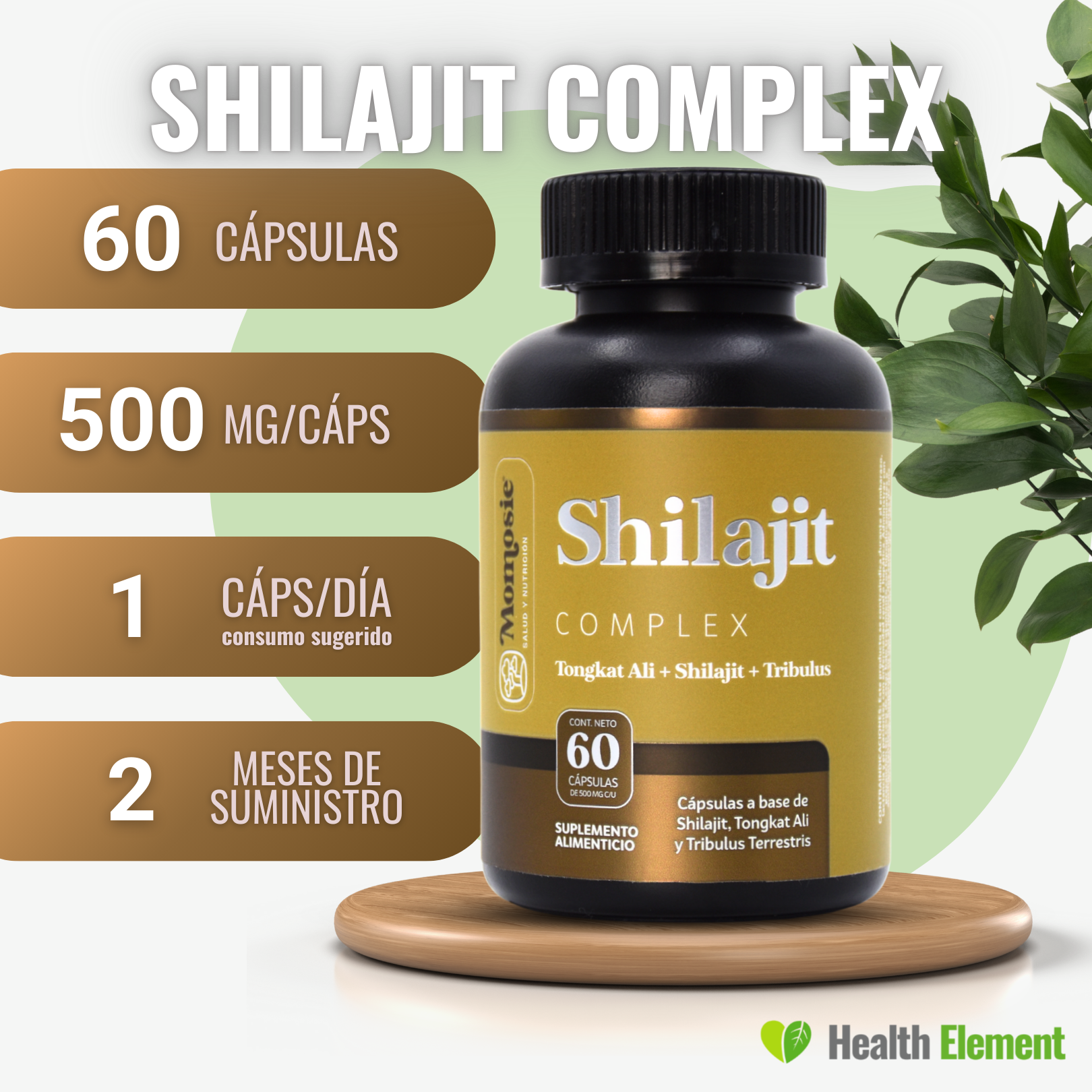 Shilajit Complex + Tribulus Terrestis + Tongkat Ali | Shilajit 100% Puro 60 Cápsulas
